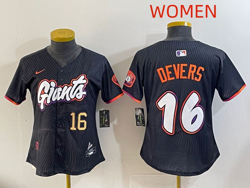 Women 2025 San Francisco Giants #16 Devers Black Joint Name Nike MLB Jersey style 03